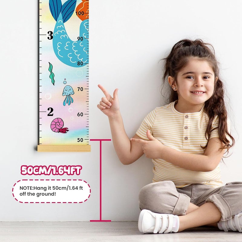 Outivity Update Mermaid Kids Growth Chart Wood Baby Kids Growth Chart for Wall Canvas Height Measurement Ruler from Toddler Removable Height Measurement for Christmas Wall Hanging Child's Nursery Room Decor - Image 3