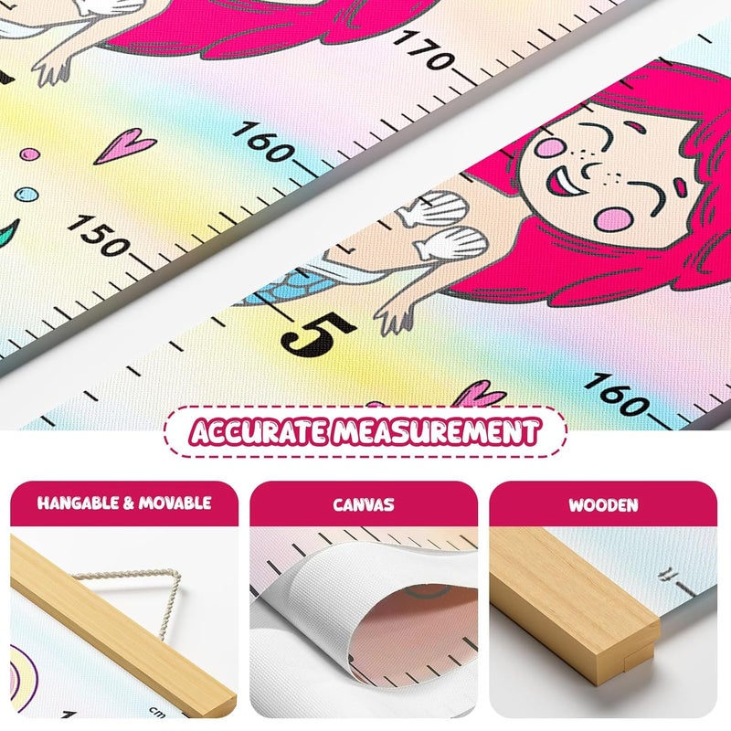Outivity Update Mermaid Kids Growth Chart Wood Baby Kids Growth Chart for Wall Canvas Height Measurement Ruler from Toddler Removable Height Measurement for Christmas Wall Hanging Child's Nursery Room Decor - Image 2
