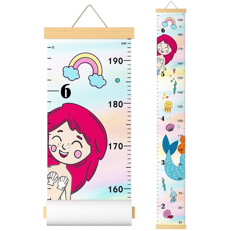 Outivity Update Mermaid Kids Growth Chart Wood Baby Kids Growth Chart for Wall Canvas Height Measurement Ruler from Toddler Removable Height Measurement for Christmas Wall Hanging Child's Nursery Room Decor - Image 1
