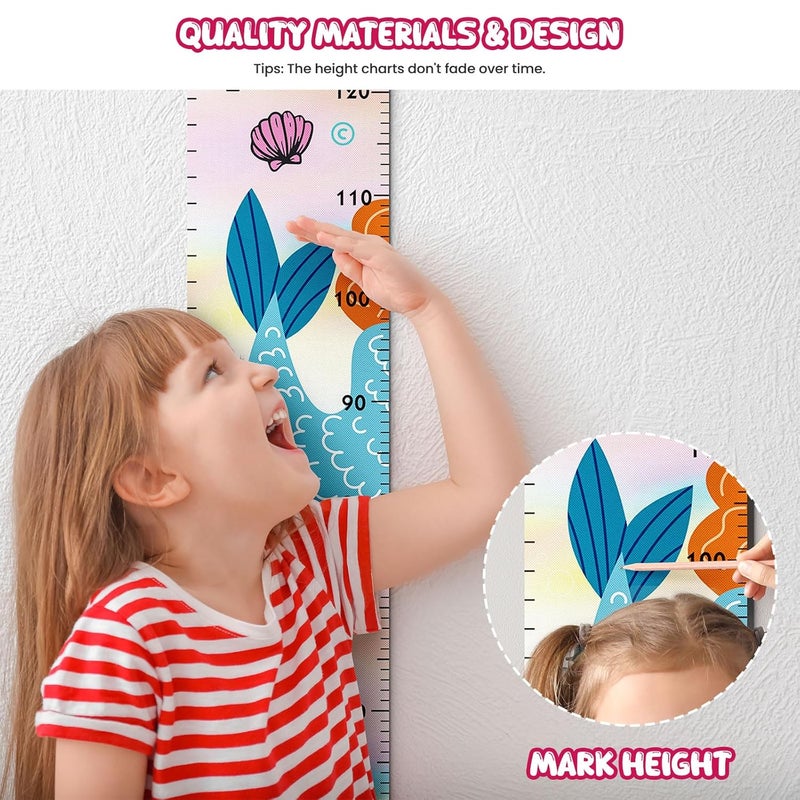 Outivity Update Mermaid Kids Growth Chart Wood Baby Kids Growth Chart for Wall Canvas Height Measurement Ruler from Toddler Removable Height Measurement for Christmas Wall Hanging Child's Nursery Room Decor - Image 5