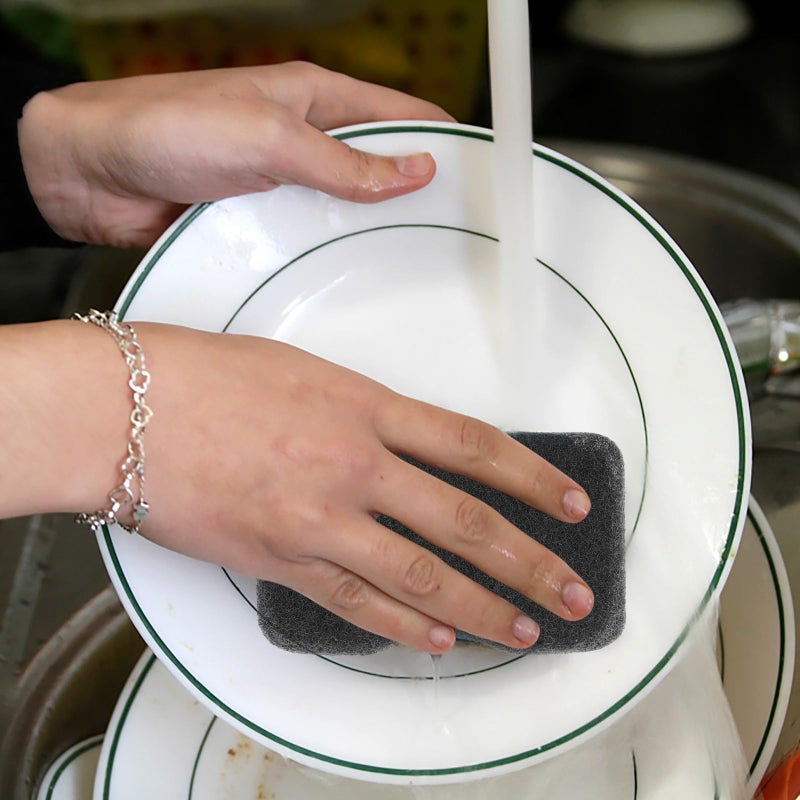 Triple Layer Reusable Kitchen Sponge Set 5Pcs Black Non Stick Dish Scrubber - Image 4