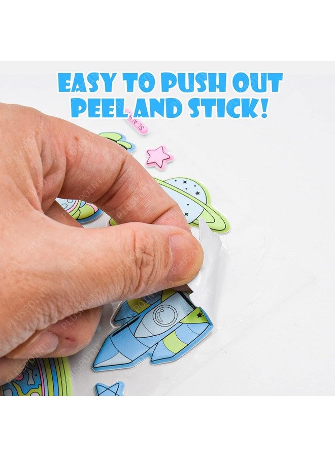 PLUSPOINT PLUSPOINT 3D Puffy Space Glow in Dark Stickers for Kids 4 Pack Self Adhesive Foam Space Stickers with Planet, Astronaut, Rocket, Solar System for Scrapbook Crafts, Party Favors Goodie Bags Stuffers - Image 4