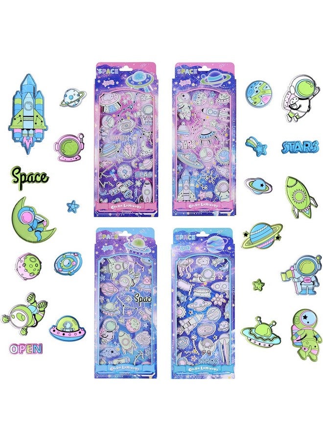 PLUSPOINT PLUSPOINT 3D Puffy Space Glow in Dark Stickers for Kids 4 Pack Self Adhesive Foam Space Stickers with Planet, Astronaut, Rocket, Solar System for Scrapbook Crafts, Party Favors Goodie Bags Stuffers - Image 1