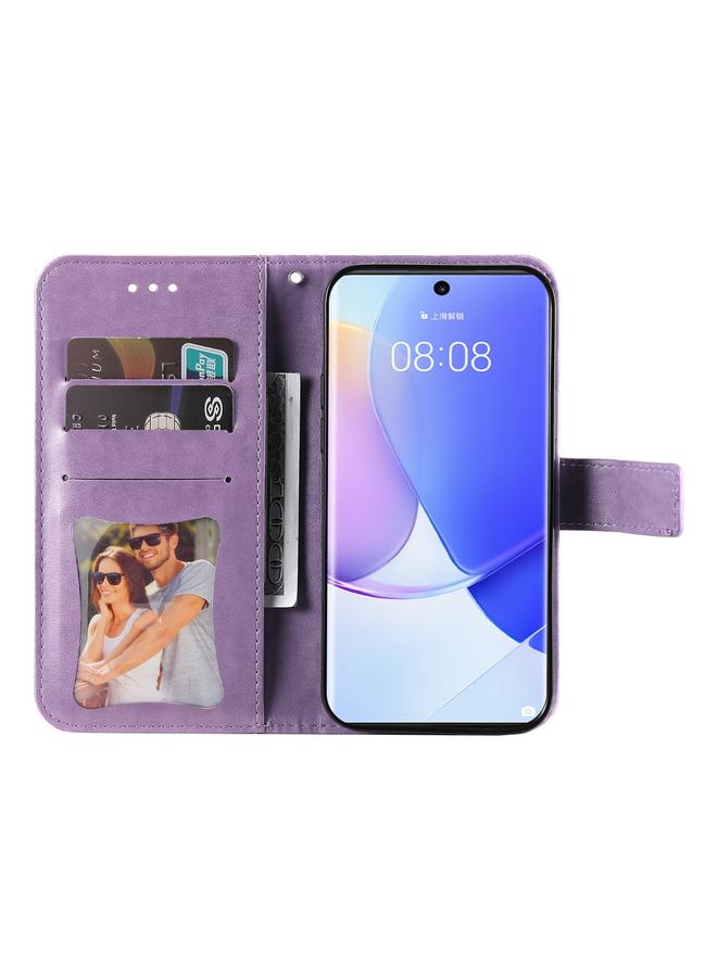 زبون جراب لهاتف Huawei nova 9 / Honor 50 جراب هاتف جلدي قابل للطي منقوش عليه زهور 7 بتلات مع حامل وفتحات للبطاقات - Image 4