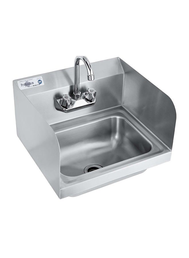 Profeeshaw Stainless Steel Sink Commercial Wall Mounted Hand Washing Basin NSF with Gooseneck Faucet and Side Splash for Kitchen or Bar 17" x 15" - Image 1