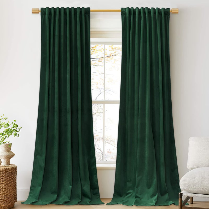 StangH StangH Dark Green Curtains Velvet for Bedroom Christmas Home Decoration Back Tab Rod Pocket Thermal Blackout Drapes for Villa Hall Sliding Door Privacy Room Dividers W52 x L108 2 Panels 