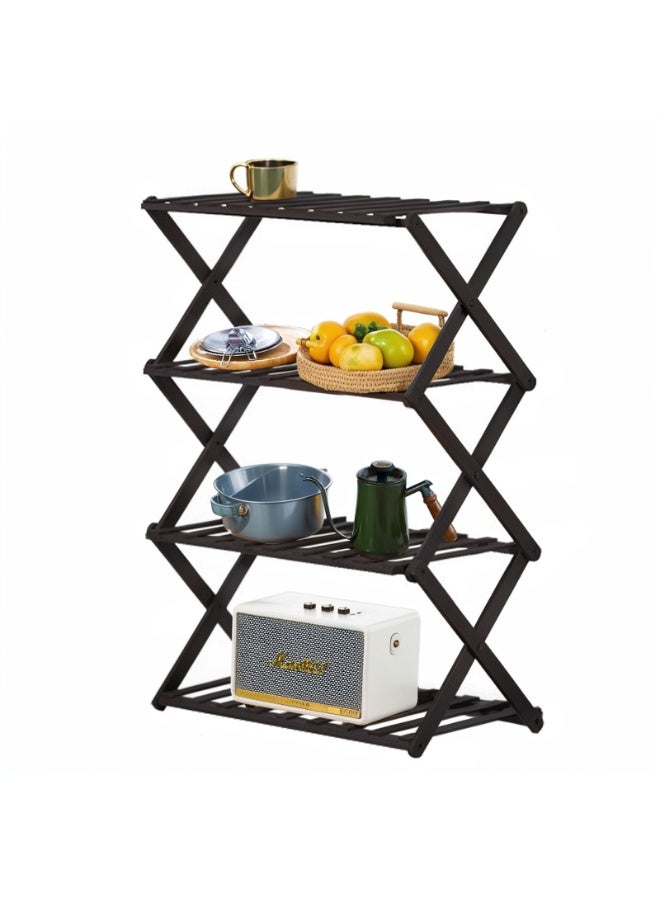 Sinyin 4 Tier Folding Storage Rack Portable Camping Shelf Outdoor Organizer Stand Heavy Duty Kitchen Shelf for Picnic BBQ Garden Balcony Home Storage Black - Image 1