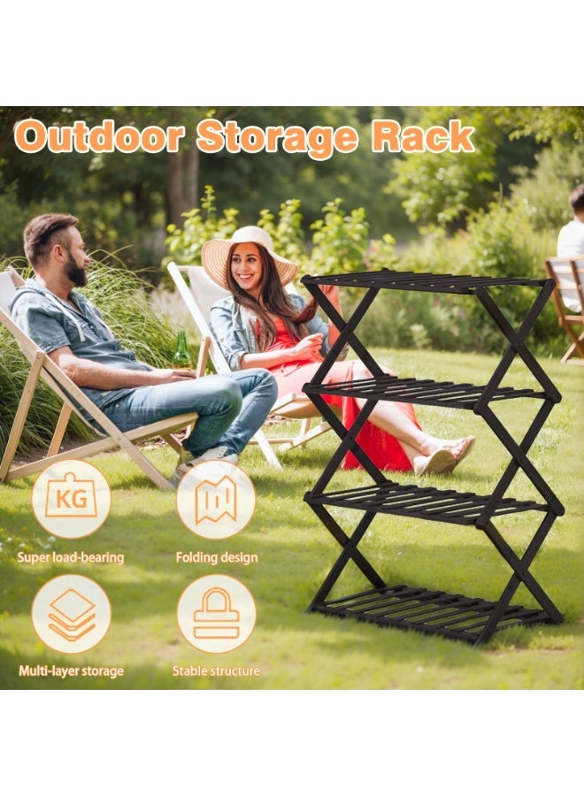 Sinyin 4 Tier Folding Storage Rack Portable Camping Shelf Outdoor Organizer Stand Heavy Duty Kitchen Shelf for Picnic BBQ Garden Balcony Home Storage Black - Image 2
