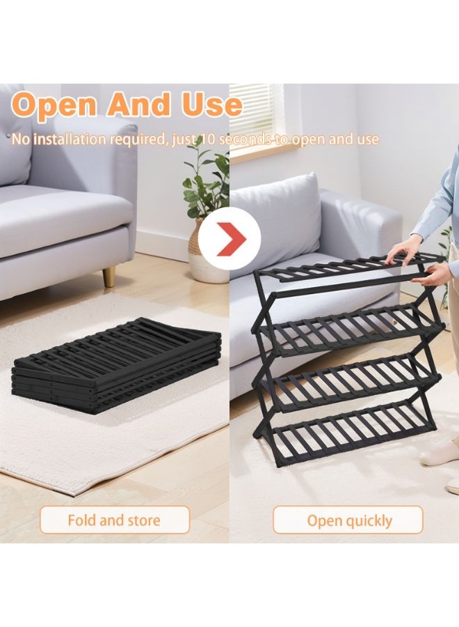 Sinyin 4 Tier Folding Storage Rack Portable Camping Shelf Outdoor Organizer Stand Heavy Duty Kitchen Shelf for Picnic BBQ Garden Balcony Home Storage Black - Image 3