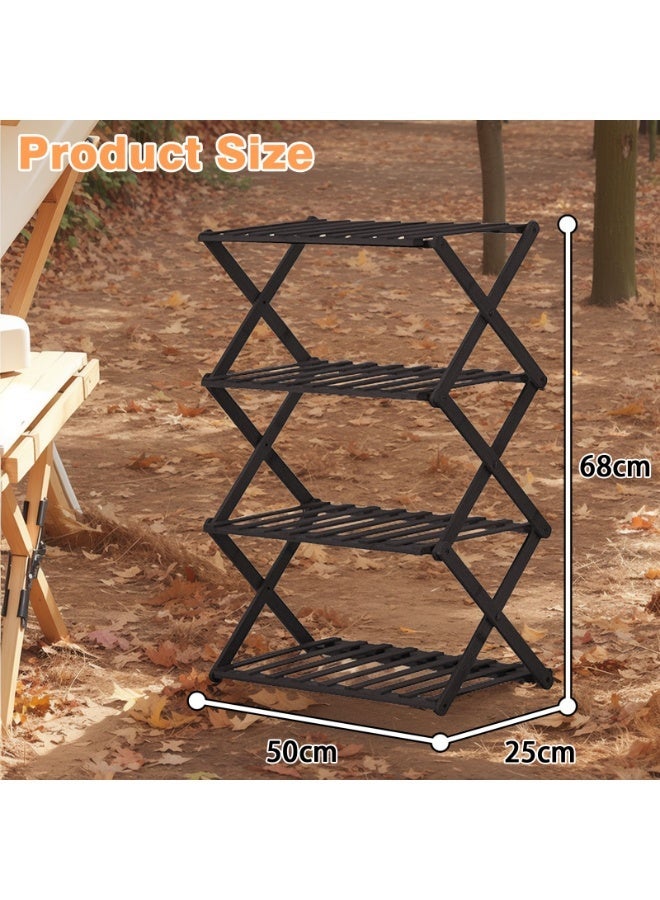 Sinyin 4 Tier Folding Storage Rack Portable Camping Shelf Outdoor Organizer Stand Heavy Duty Kitchen Shelf for Picnic BBQ Garden Balcony Home Storage Black - Image 5