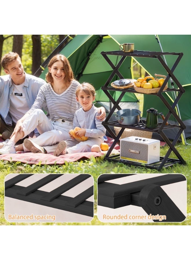 Sinyin 4 Tier Folding Storage Rack Portable Camping Shelf Outdoor Organizer Stand Heavy Duty Kitchen Shelf for Picnic BBQ Garden Balcony Home Storage Black - Image 4