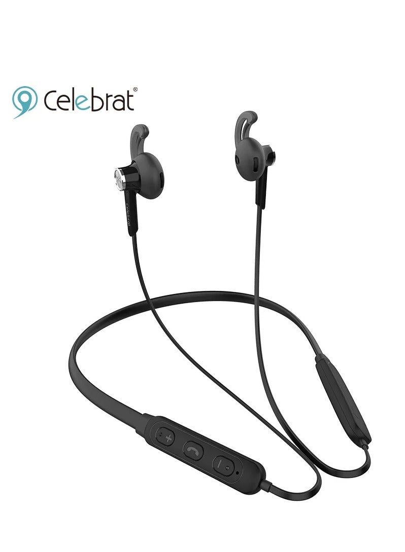 Celebrat A16 Wireless Neck Hanging Magnetic Earphone - with Microphone - Black - Image 1