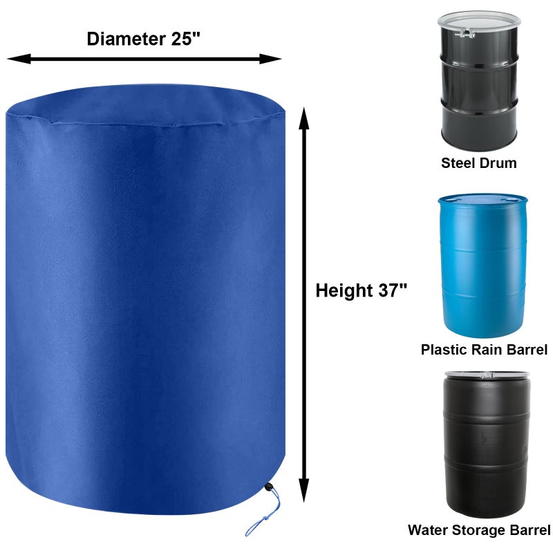 Capolo 55 Gallon Drum Cover Water Storage Barrel Cover Waterproof Outdoor Rain Barrel Cover Plastic Steel Barrel Water Collector Container Cover All Weather Protection with Drawstring (1, Blue) - Image 4