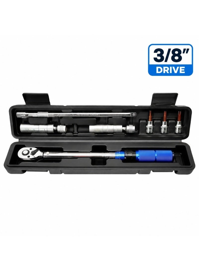 VELARO 3/8 Inch Drive Torque Wrench Set 7PCS, 5-60Nm Click Torque Wrench with Extension Bar, Spark Plug Sockets 14mm 16mm, T20 T30 T40 Bit Socket for Car Engine Repair - Image 1