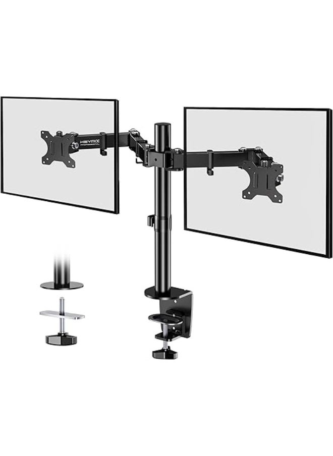 Generic Dual Adjustable Monitor Arm Mount – VESA Compatible Stand for 17-32 Inch LCD Screens, Dual Arm with 75mm/100mm VESA, C-Clamp and Grommet Mount  - Image 1