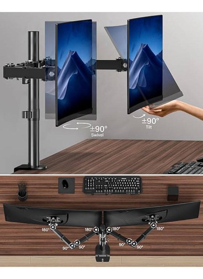 Generic Dual Adjustable Monitor Arm Mount – VESA Compatible Stand for 17-32 Inch LCD Screens, Dual Arm with 75mm/100mm VESA, C-Clamp and Grommet Mount  - Image 3
