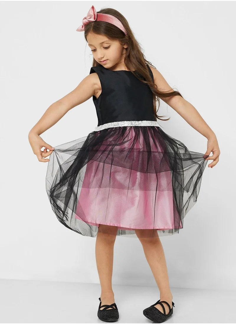 Pinata Girls Sequin Belt Sleeveless Tulle Evening Dress