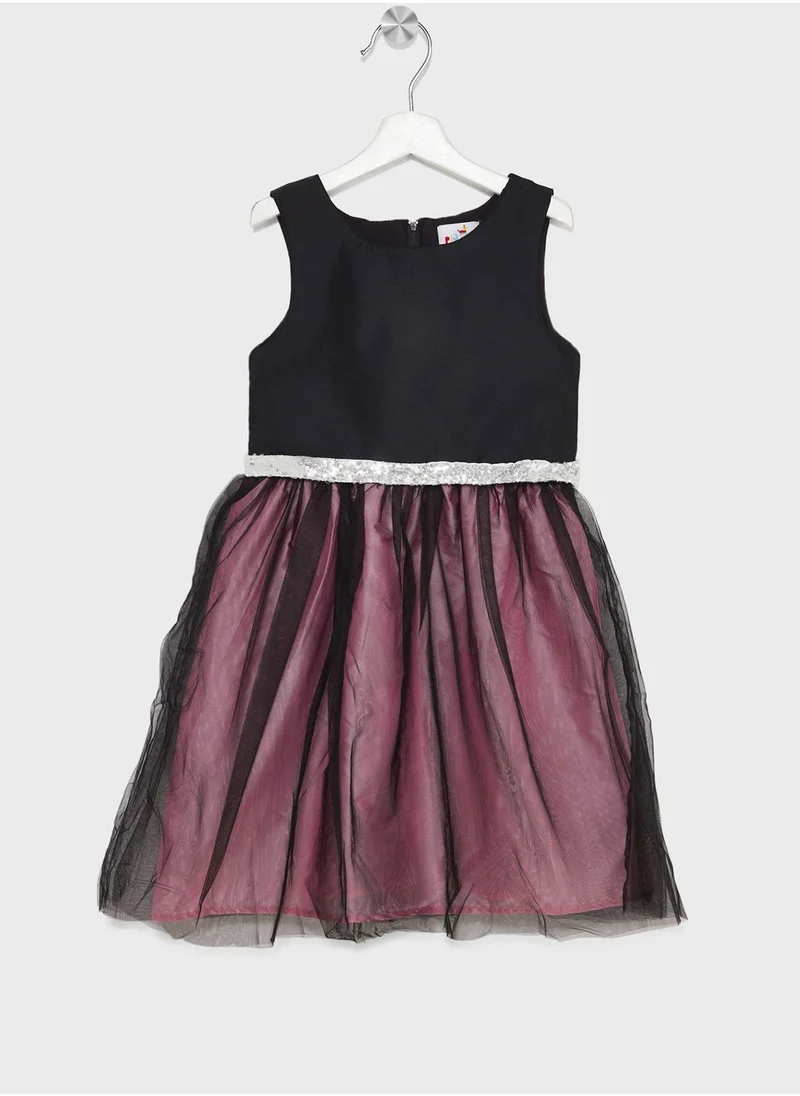 Pinata Girls Sequin Belt Sleeveless Tulle Evening Dress