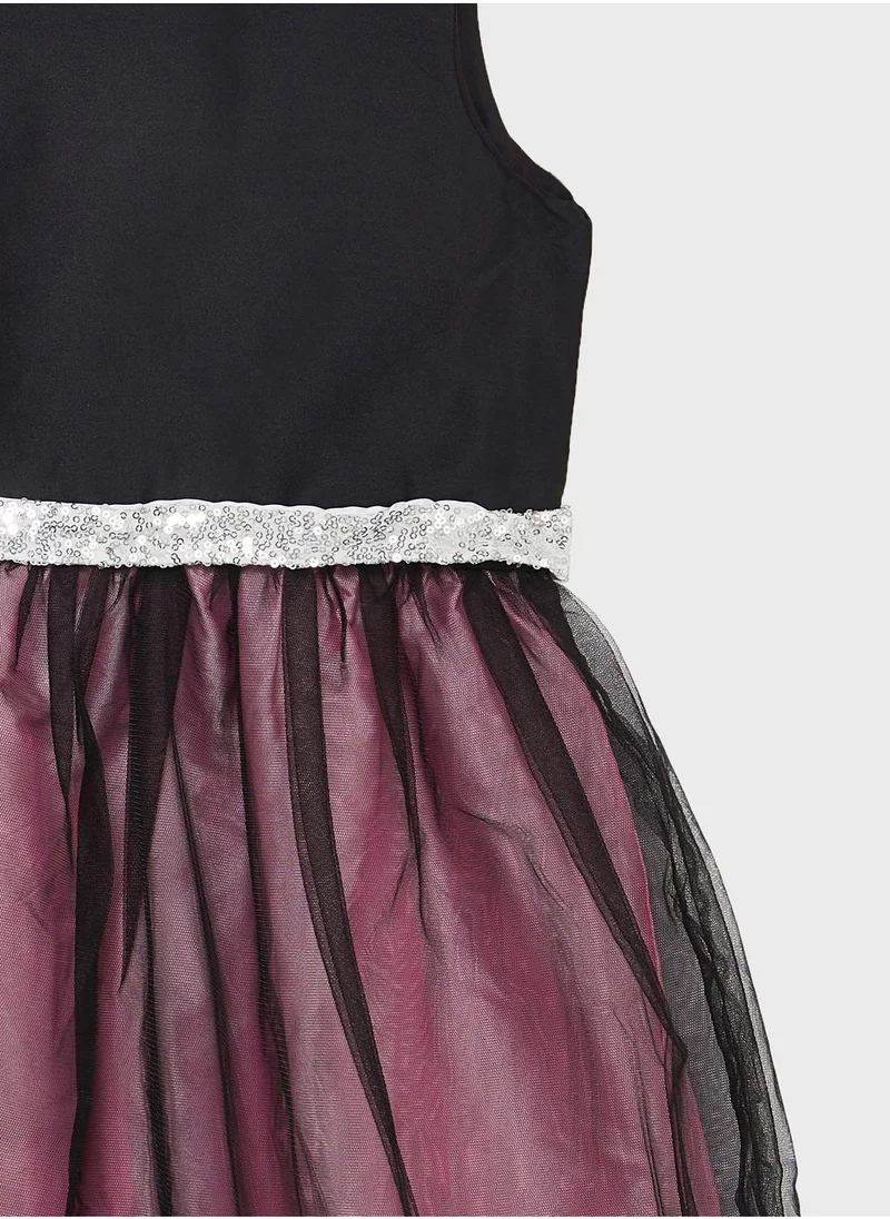 Pinata Girls Sequin Belt Sleeveless Tulle Evening Dress