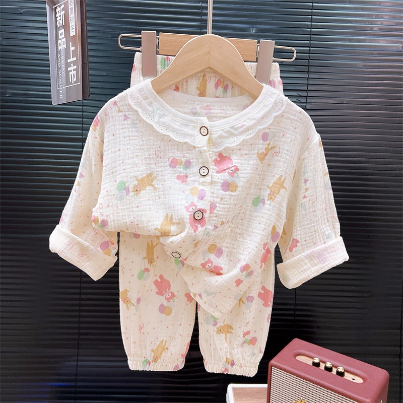 Children'S Pajamas, All-Cotton, Summer Thin Style, Double-Layer Cotton Gauze, Boys' Pajamas, Girls' Baby A-Class Air-Conditioned Home Wear Set - Image 3