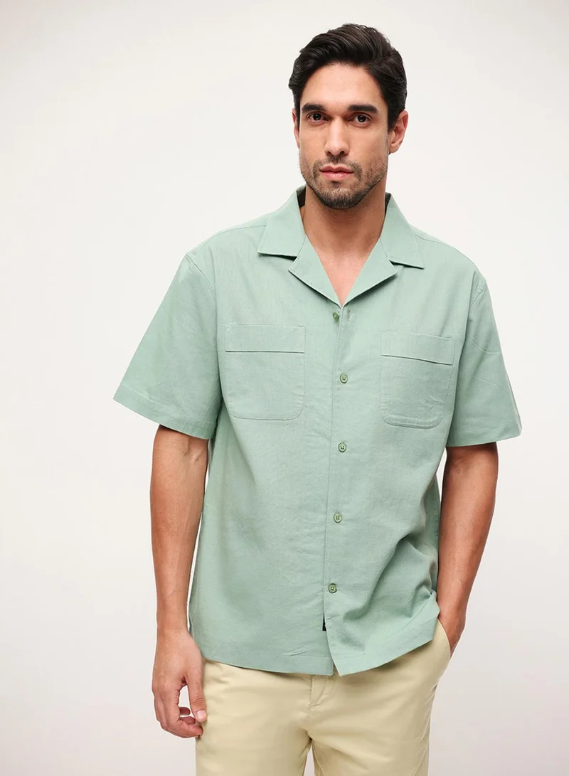 Dennis Lingo Sage 100% Cotton Solid Print Button Down Relaxed Shirt For Men