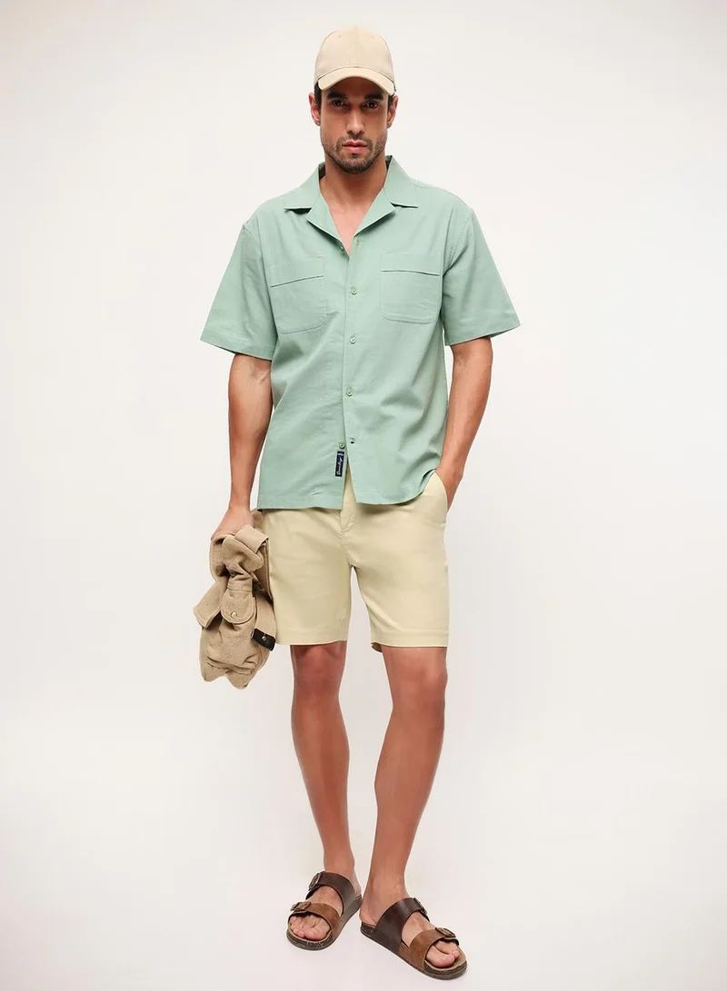 Dennis Lingo Sage 100% Cotton Solid Print Button Down Relaxed Shirt For Men