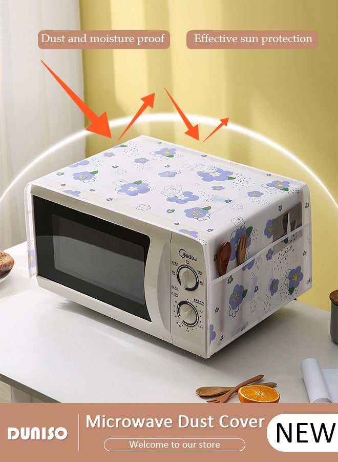 DUNISO Microwave Oven Dust Proof Cover, Microwave Oven Protector Dust with Side Storage Organizer Bags, Multi-Purpose Microwave Oven Top Cover, Waterproof Cloth Decoration Kitchen Utensil Cover 85×35CM - Image 1