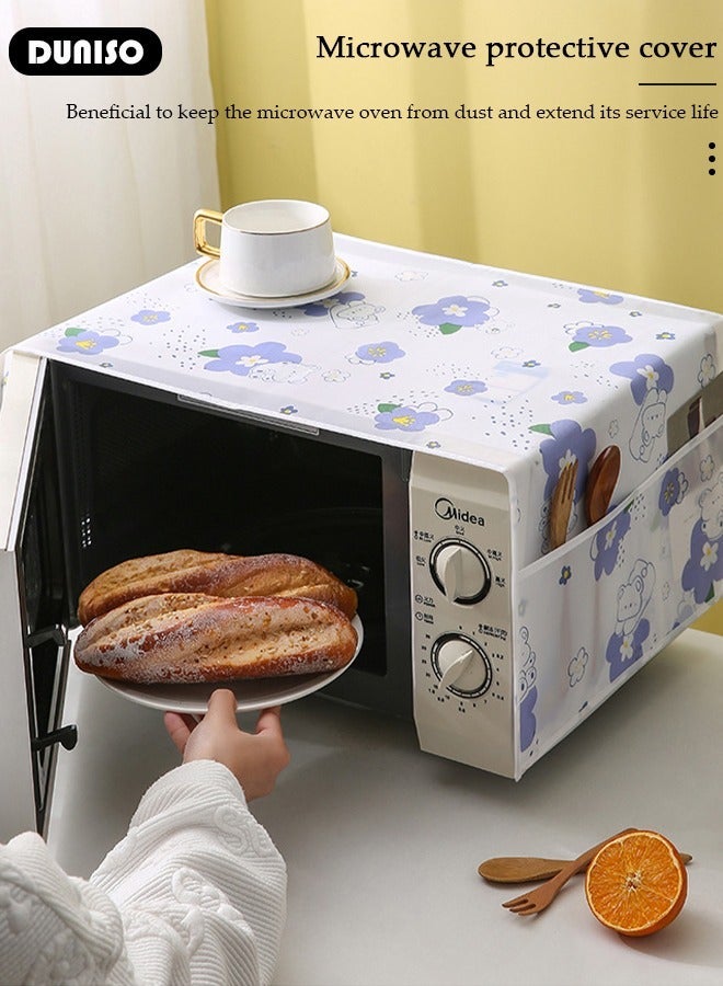 DUNISO Microwave Oven Dust Proof Cover, Microwave Oven Protector Dust with Side Storage Organizer Bags, Multi-Purpose Microwave Oven Top Cover, Waterproof Cloth Decoration Kitchen Utensil Cover 85×35CM - Image 3