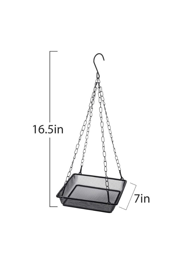 Metal Hanging Bird Feeder Tray with Chains, Mesh Platform, Rust-Proof, 18x18x3.5 cm, 2 Pack - Image 3