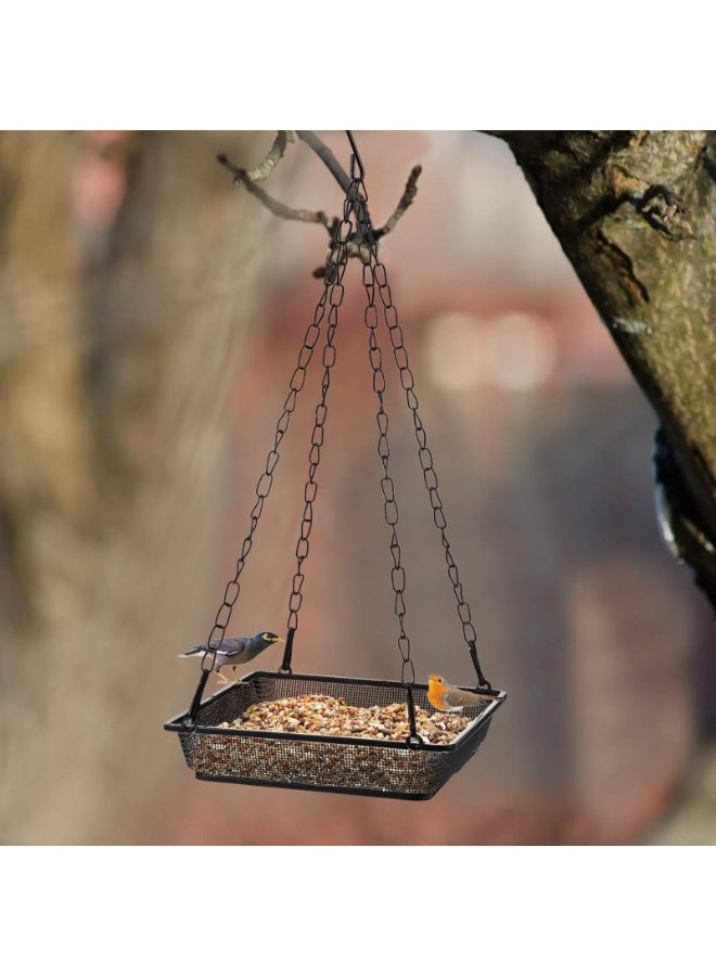 Metal Hanging Bird Feeder Tray with Chains, Mesh Platform, Rust-Proof, 18x18x3.5 cm, 2 Pack - Image 4
