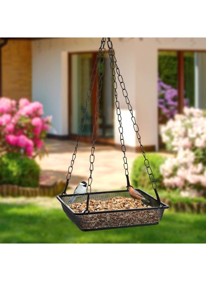 Metal Hanging Bird Feeder Tray with Chains, Mesh Platform, Rust-Proof, 18x18x3.5 cm, 2 Pack - Image 5