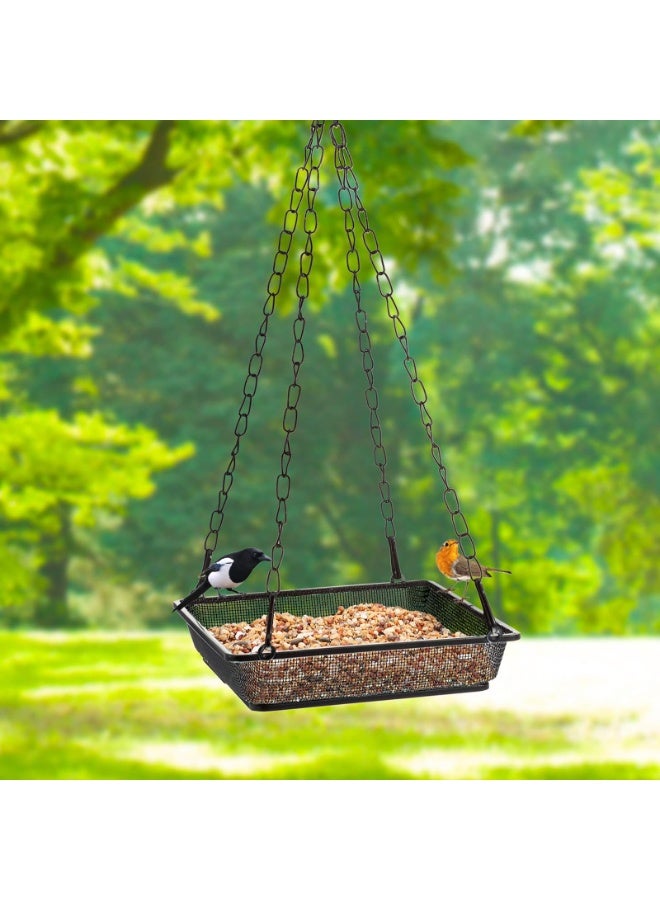 Metal Hanging Bird Feeder Tray with Chains, Mesh Platform, Rust-Proof, 18x18x3.5 cm, 2 Pack - Image 2