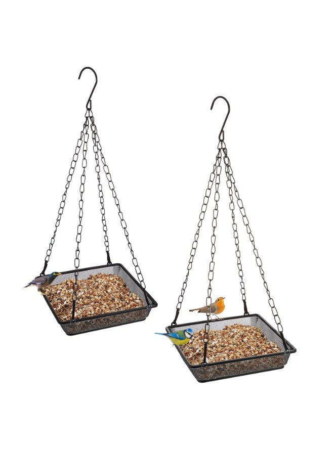 Metal Hanging Bird Feeder Tray with Chains, Mesh Platform, Rust-Proof, 18x18x3.5 cm, 2 Pack - Image 1