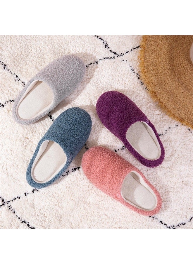 HomeTop Women's Teddy Fleece Memory Foam Slip on Soft House Shoes Indoor Outdoor Ladies Slippers Pink, 7-8 US - Image 3