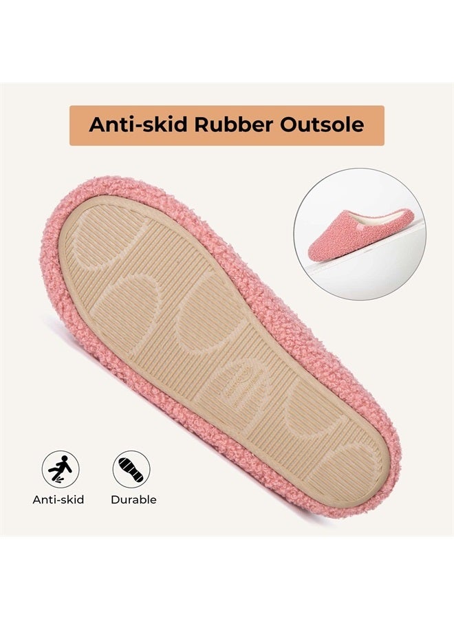 HomeTop Women's Teddy Fleece Memory Foam Slip on Soft House Shoes Indoor Outdoor Ladies Slippers Pink, 7-8 US - Image 2