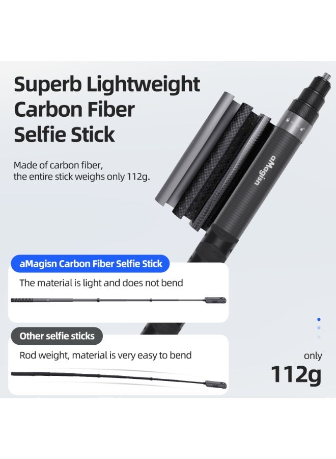 aMagisn 1.2m Carbon Fiber Invisible Selfie Stick for Insta360 X5/DJI/GoPro, 4-Stage Telescopic Design, Compact 27cm Folded Length, 1/4 Screw, Tripod Expandable, Lightweight & Durable Pole - Image 3