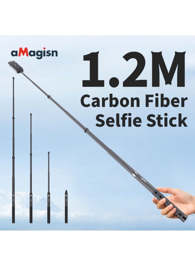 aMagisn 1.2m Carbon Fiber Invisible Selfie Stick for Insta360 X5/DJI/GoPro, 4-Stage Telescopic Design, Compact 27cm Folded Length, 1/4 Screw, Tripod Expandable, Lightweight & Durable Pole - Image 2