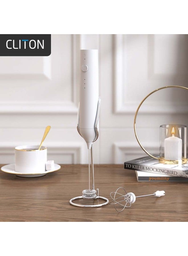Cliton Electric Milk Frother, Coffee Milk Frother, Rechargeable Milk Frother With Stand, Handheld Mini Mixer - Image 1