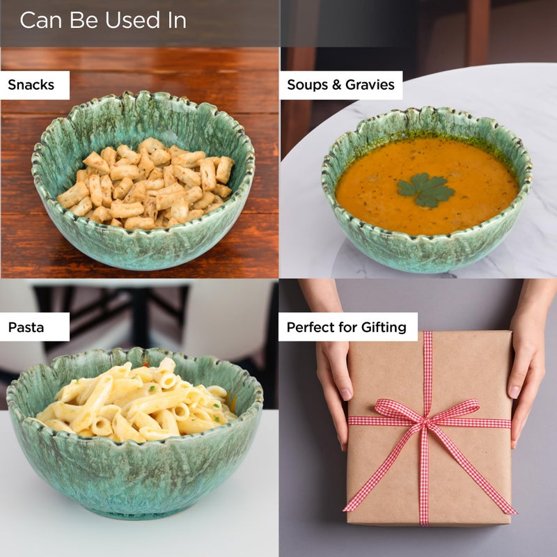 USHA SHRIRAM USHA SHRIRAM Ceramic Bowl for Snack & Dinner | Ramen Soup Bowl Microwave Safe | Chip Resistant Dinnerware | Snack Serving Bowl | Dinning Bowl Katoris for Dinner | Serving Bowl Set | Pasta Bowl - Image 4