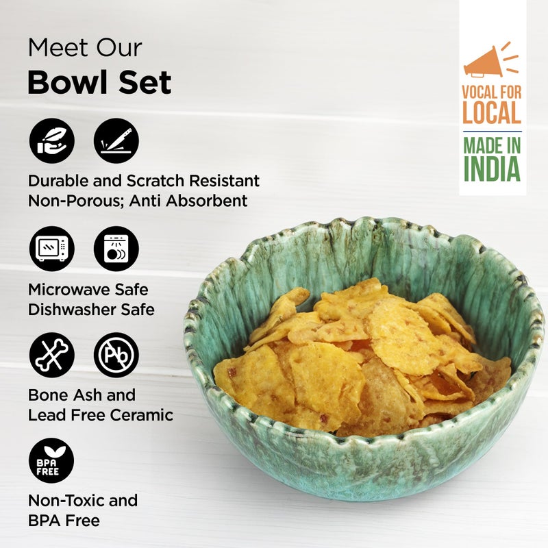 USHA SHRIRAM USHA SHRIRAM Ceramic Bowl for Snack & Dinner | Ramen Soup Bowl Microwave Safe | Chip Resistant Dinnerware | Snack Serving Bowl | Dinning Bowl Katoris for Dinner | Serving Bowl Set | Pasta Bowl - Image 2