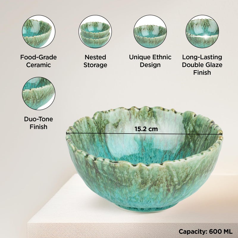 USHA SHRIRAM USHA SHRIRAM Ceramic Bowl for Snack & Dinner | Ramen Soup Bowl Microwave Safe | Chip Resistant Dinnerware | Snack Serving Bowl | Dinning Bowl Katoris for Dinner | Serving Bowl Set | Pasta Bowl - Image 3