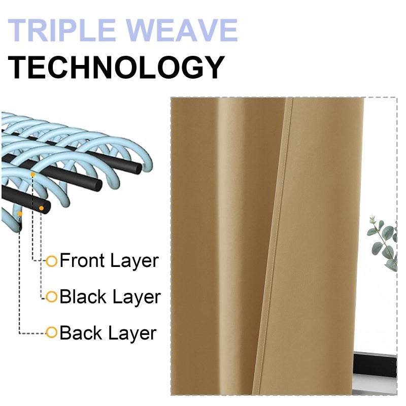 Simplebrand Ava Gold Blackout Curtains for Bedroom 63 Inch Length 2 Panels Set, Solid Thermal Insulated Energy Saving Rod Pocket Window Treatment Curtains Blackout Drapes, W40 x L63 Inch, Gold - Image 5