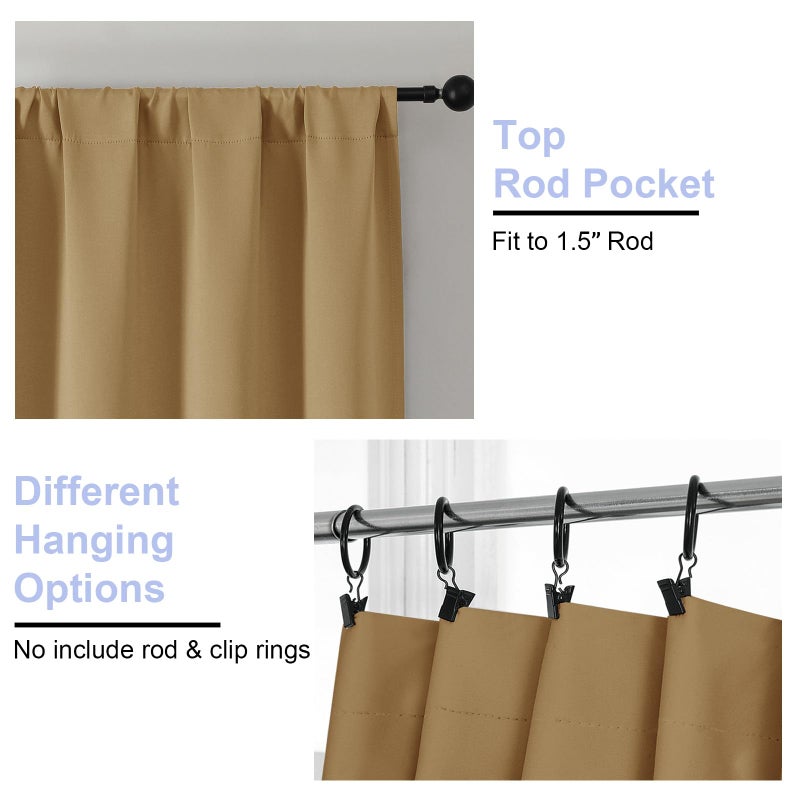 Simplebrand Ava Gold Blackout Curtains for Bedroom 63 Inch Length 2 Panels Set, Solid Thermal Insulated Energy Saving Rod Pocket Window Treatment Curtains Blackout Drapes, W40 x L63 Inch, Gold - Image 4