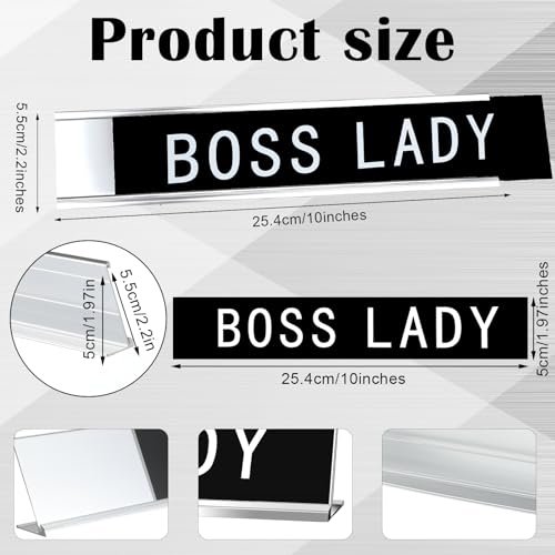 Menkxi Funny Desk Signs for Office, Novelty Nameplate Office Decor Black Desk Plaque for Women Men Coworker Gift Home Supply Accessories, 10 x 2 Inch(Boss Lady) - Image 2