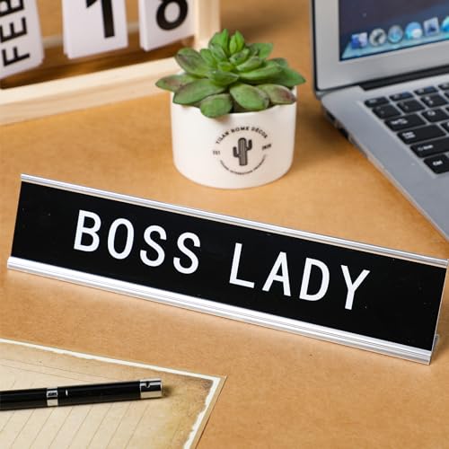 Menkxi Funny Desk Signs for Office, Novelty Nameplate Office Decor Black Desk Plaque for Women Men Coworker Gift Home Supply Accessories, 10 x 2 Inch(Boss Lady) - Image 3