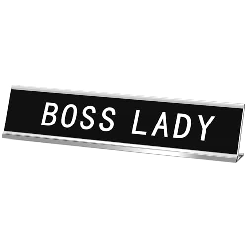 Menkxi Funny Desk Signs for Office, Novelty Nameplate Office Decor Black Desk Plaque for Women Men Coworker Gift Home Supply Accessories, 10 x 2 Inch(Boss Lady) - Image 1