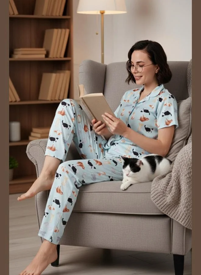 Lela Lela Patterned Short-Sleeved Shirt Collar Woven Regular Fit Pajama Set for Women PAJAMAS SET 6571010
