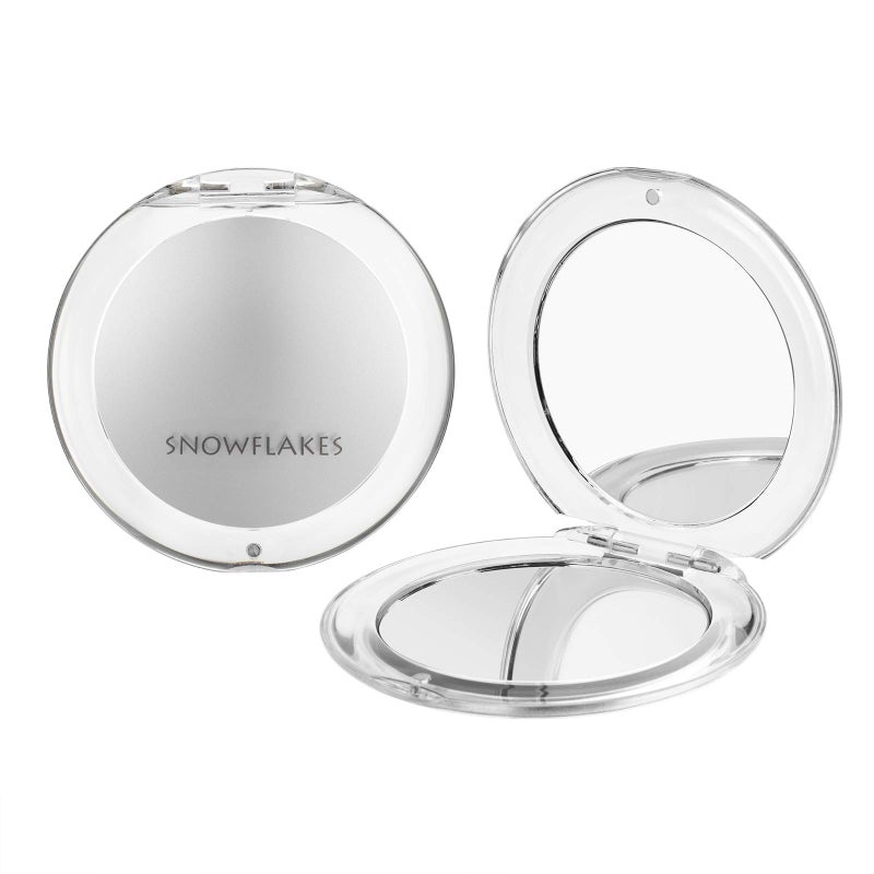 SNOWFLAKES SNOWFLAKES Magnifying Compact Mirror - Snowflakes Pocket Small Travel Hand Mirror, Double Sided 1x/10x Magnification Handheld Portable Mirror for Purses (Silver) - Image 1