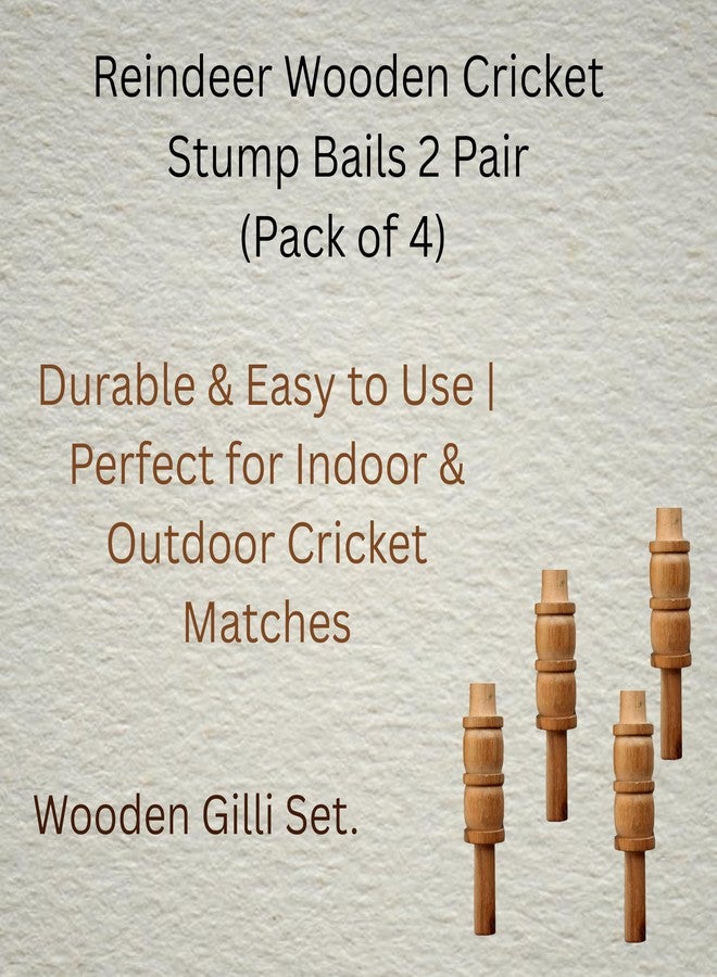 Reindeer Wooden Cricket Stump Bails (Pack of 2) | Lightweight & Easy-Use for Indoor & Outdoor Matches Wooden Gilli Set for Criket Match. - Image 2