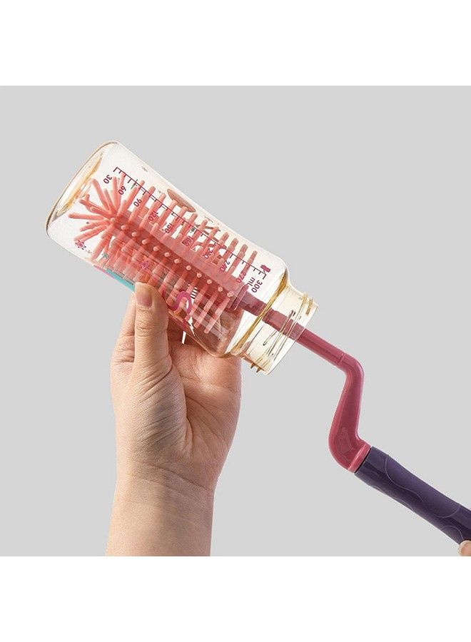 Syga 3 Pcs Silicone Baby Bottle Brush Set 360� Rotating Long Handle Water Bottle Cleaner Brush Teat & Straw Brush Cleaning Cup Brush For Baby Bottles Plastic Bottles Glass Bottles Straws Pink - Image 4